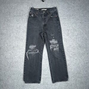 Levi's Premium Denim Women 26 Black Ribcage Straight Ankle Distressed High Rise